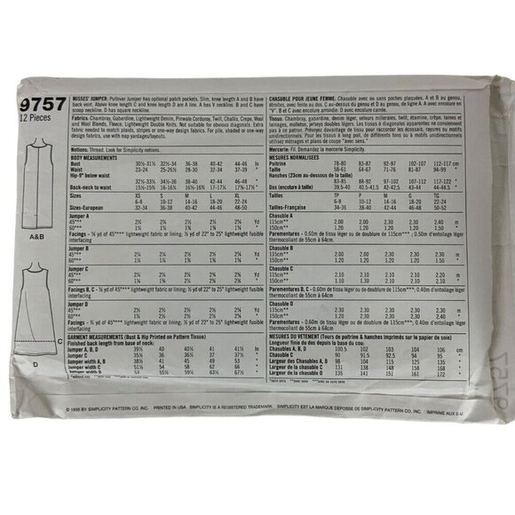 Simplicity 9757 Misses Jumper Pullover Patch Pockets XS S M Easy Sewing Pattern - Picture 2 of 3